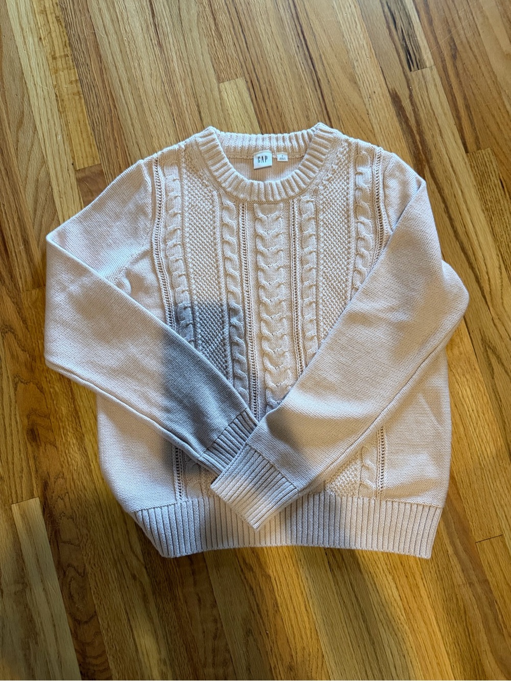 GAP Women's Cable Knit Crewneck Sweater - Pale Pink